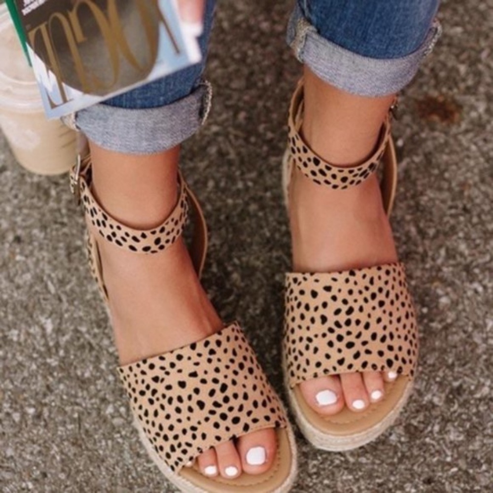 leopard cheetah print ankle strap espadrille flat - Picture 5 of 7